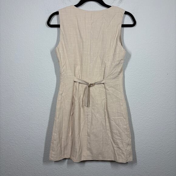 Commense Size XS Button Front Shirt Dress Tan Cotton Tie Waist Pockets Tie Back - Picture 3 of 9